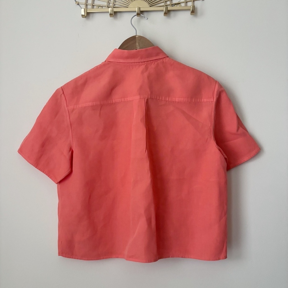 Theory Bright Coral Boxy Linen Button Down Short Sleeve Shirt Small - Picture 4 of 8